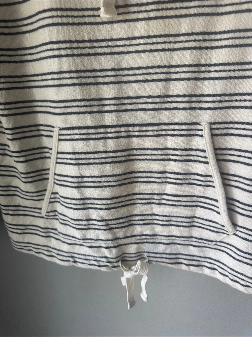 J. Crew Cream and Black Striped Crewneck Drawstring Hoodie Sweater